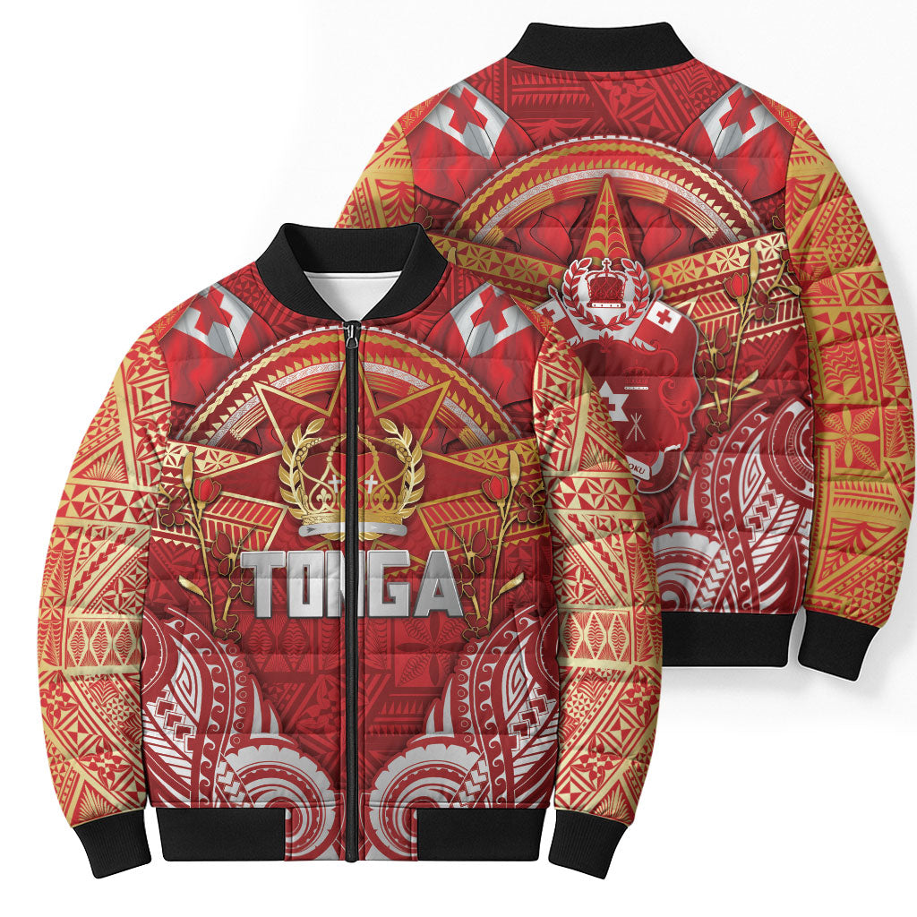 Tonga King's Birthday Bomber Puffer Jacket Gold Royal Crown Tribal Patterns DT05 - Polynesian Pride