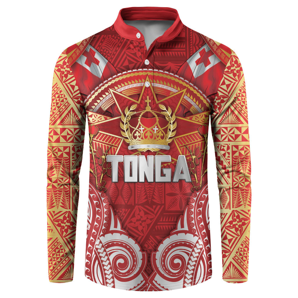 Tonga King's Birthday Button Sweatshirt Gold Royal Crown Tribal Patterns DT05 Red - Polynesian Pride