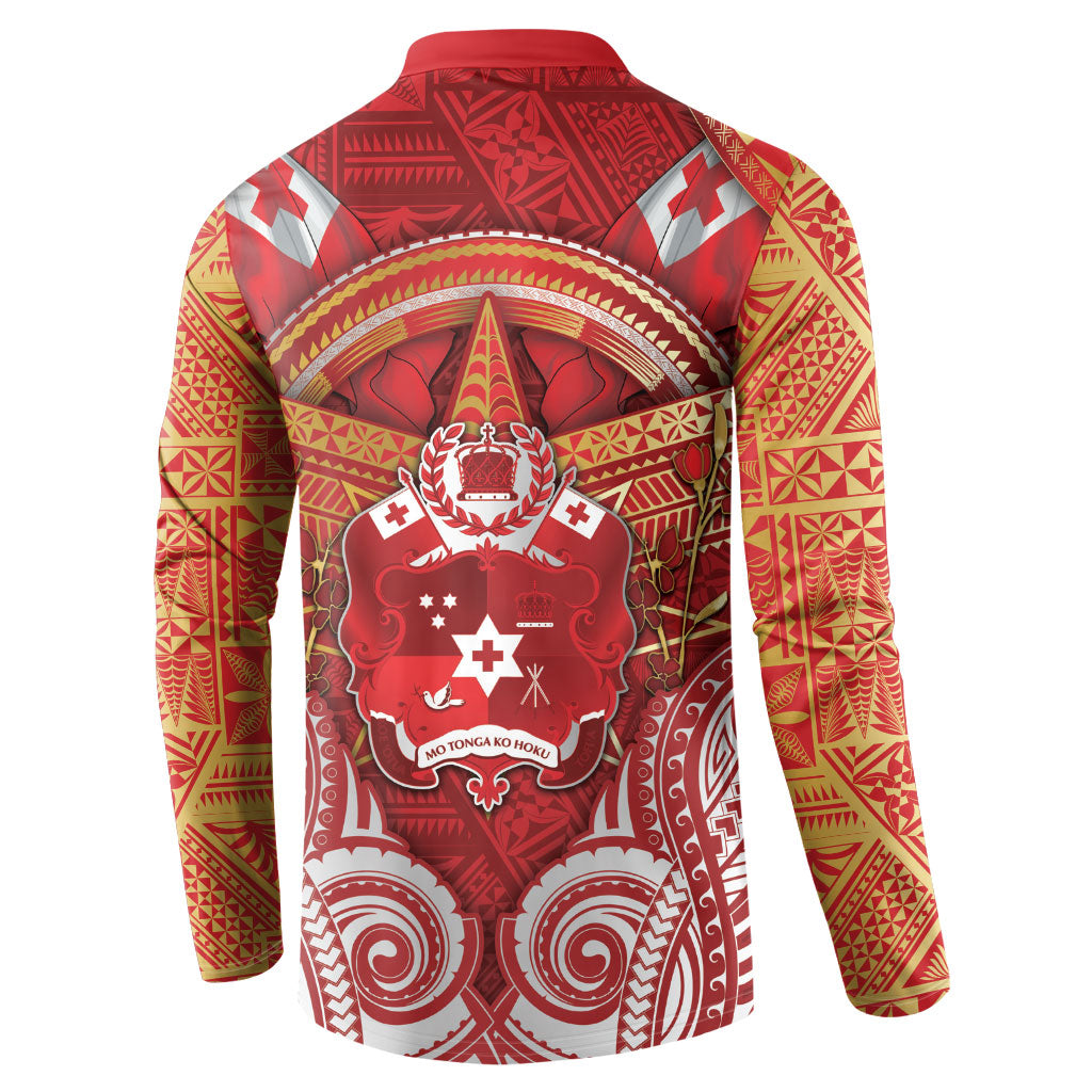 Tonga King's Birthday Button Sweatshirt Gold Royal Crown Tribal Patterns DT05 - Polynesian Pride