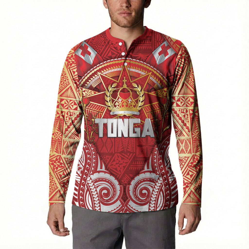 Tonga King's Birthday Button Sweatshirt Gold Royal Crown Tribal Patterns DT05 - Polynesian Pride