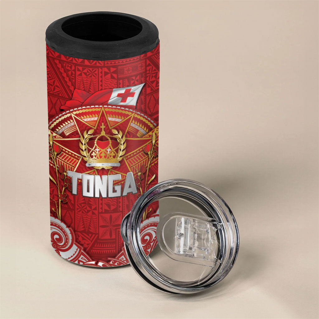 Tonga King's Birthday 4 in 1 Can Cooler Tumbler Gold Royal Crown Tribal Patterns DT05 - Polynesian Pride