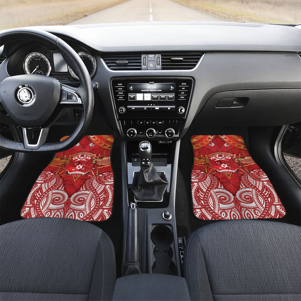 Tonga King's Birthday Car Mats Gold Royal Crown Tribal Patterns DT05 Set 2pcs - Front Red - Polynesian Pride