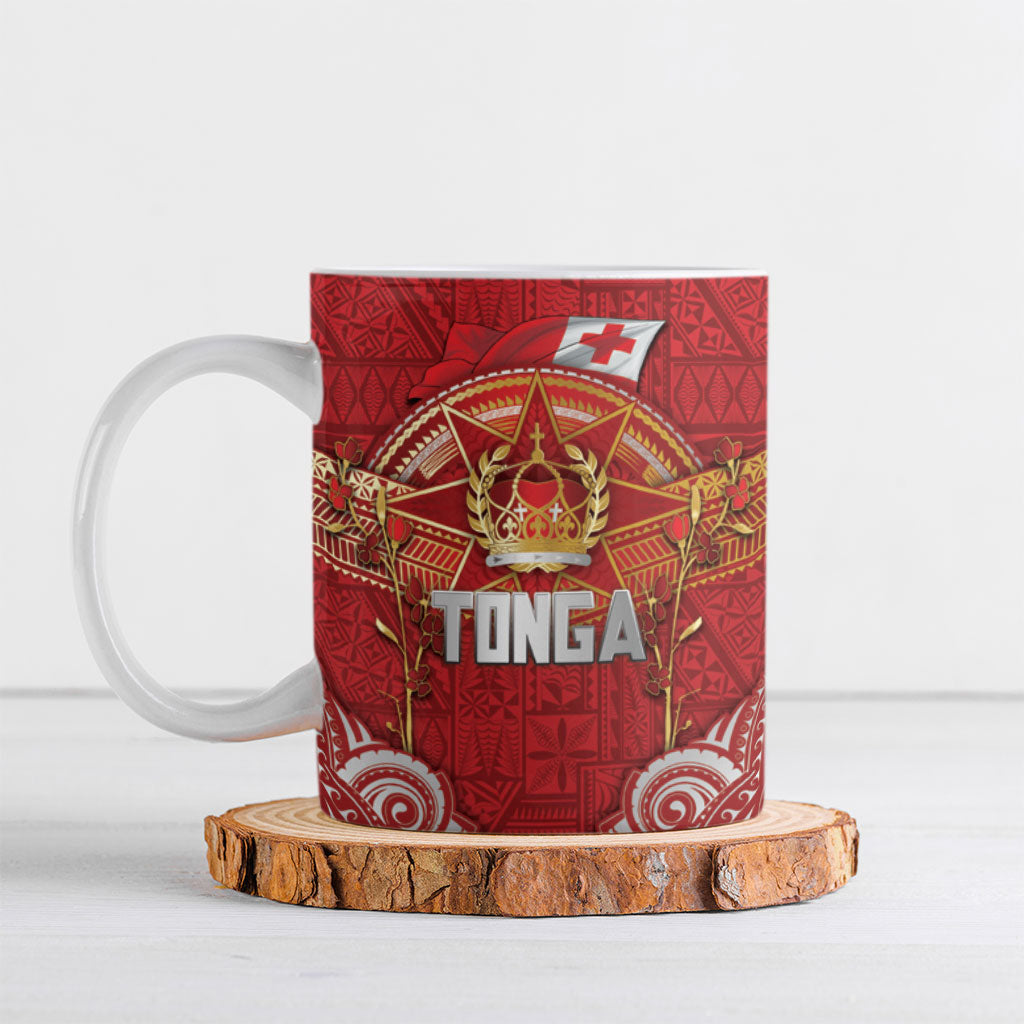 Tonga King's Birthday Ceramic Mug Gold Royal Crown Tribal Patterns DT05 Red - Polynesian Pride
