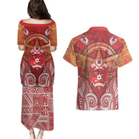 Tonga King's Birthday Couples Matching Puletasi and Hawaiian Shirt Gold Royal Crown Tribal Patterns DT05 - Polynesian Pride