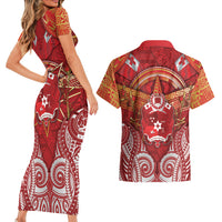 Tonga King's Birthday Couples Matching Short Sleeve Bodycon Dress and Hawaiian Shirt Gold Royal Crown Tribal Patterns DT05 - Polynesian Pride