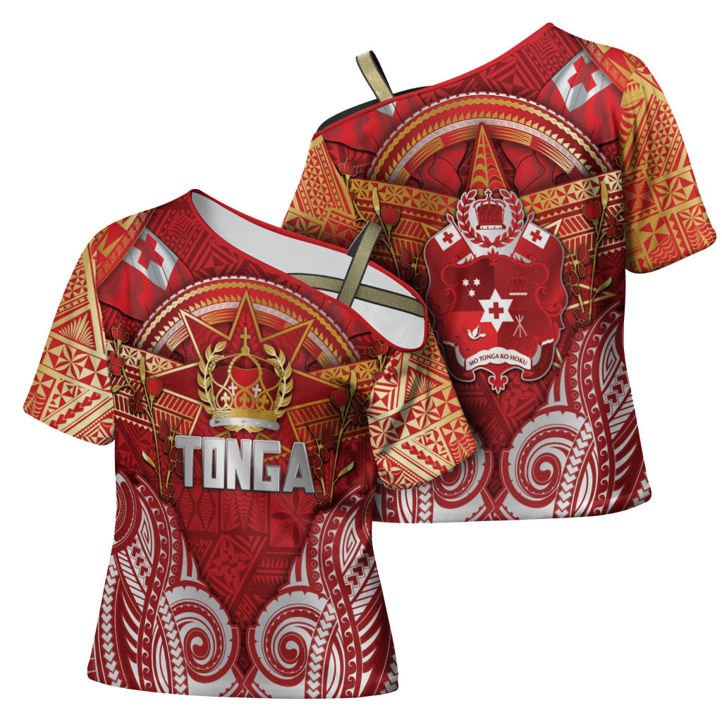 Tonga King's Birthday Cross Shoulder Shirt Gold Royal Crown Tribal Patterns DT05 - Polynesian Pride