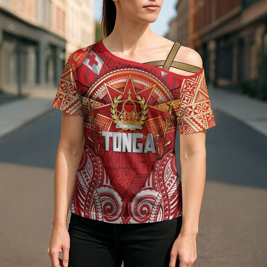 Tonga King's Birthday Cross Shoulder Shirt Gold Royal Crown Tribal Patterns DT05 - Polynesian Pride