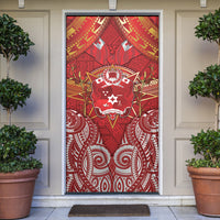 Tonga King's Birthday Door Cover Gold Royal Crown Tribal Patterns DT05 Red - Polynesian Pride