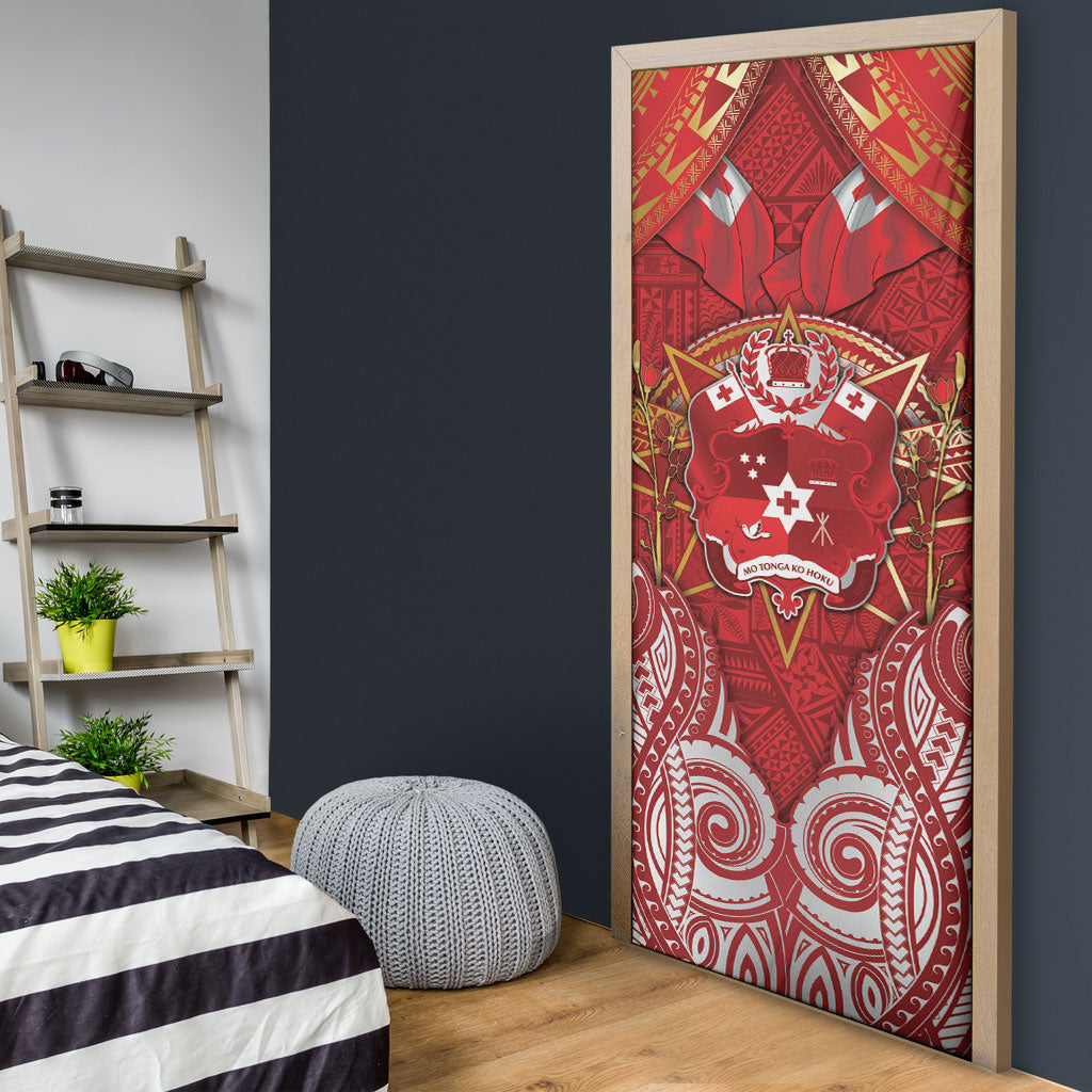Tonga King's Birthday Door Cover Gold Royal Crown Tribal Patterns DT05 - Polynesian Pride