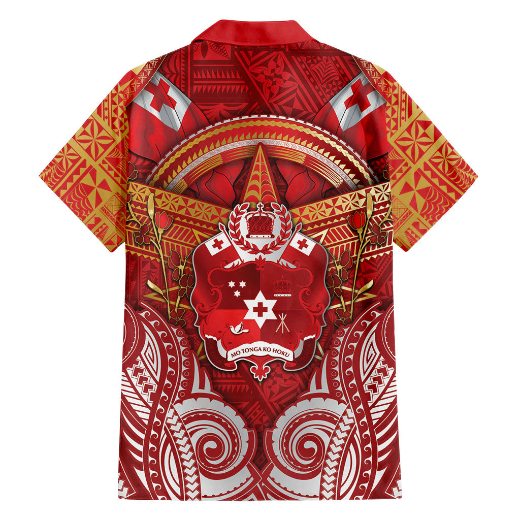 Tonga King's Birthday Family Matching Off The Shoulder Long Sleeve Dress and Hawaiian Shirt Gold Royal Crown Tribal Patterns DT05 - Polynesian Pride