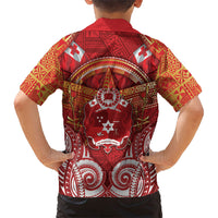 Tonga King's Birthday Family Matching Off Shoulder Maxi Dress and Hawaiian Shirt Gold Royal Crown Tribal Patterns DT05 - Polynesian Pride