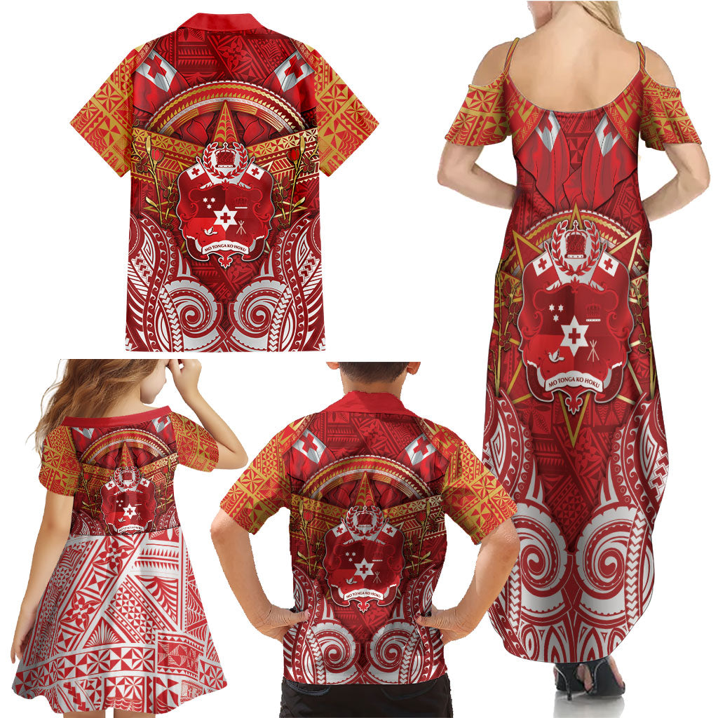 Tonga King's Birthday Family Matching Summer Maxi Dress and Hawaiian Shirt Gold Royal Crown Tribal Patterns DT05 - Polynesian Pride