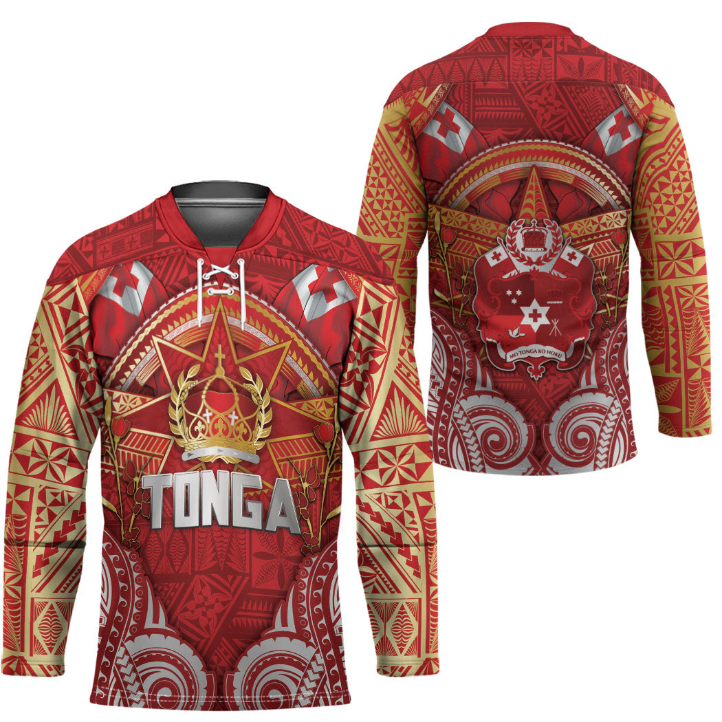 Tonga King's Birthday Hockey Jersey Gold Royal Crown Tribal Patterns DT05 - Polynesian Pride