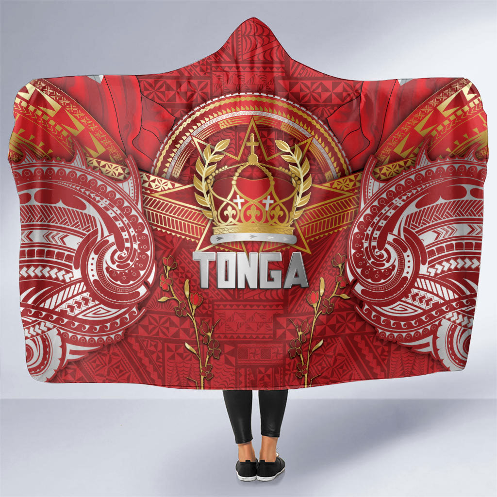 Tonga King's Birthday Hooded Blanket Gold Royal Crown Tribal Patterns DT05 One Size Red - Polynesian Pride
