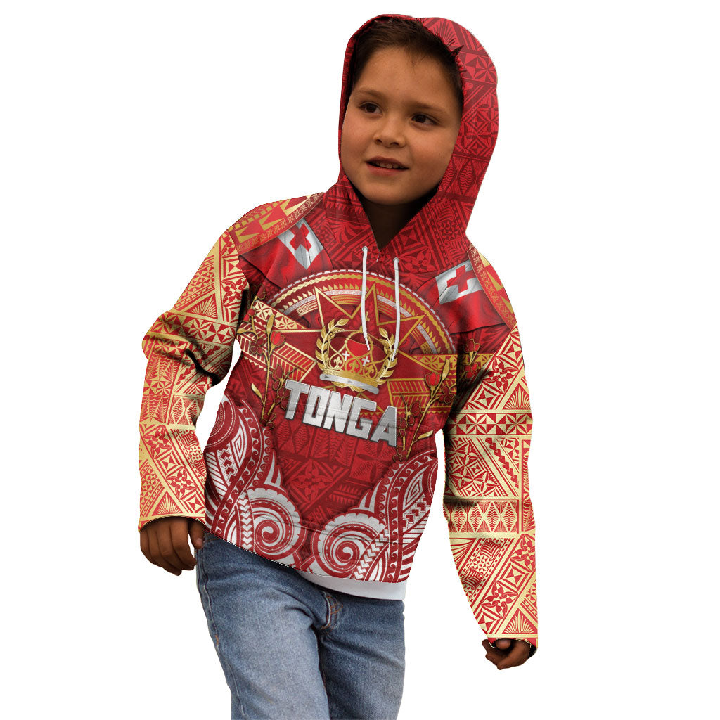Tonga King's Birthday Kid Hoodie Gold Royal Crown Tribal Patterns DT05 - Polynesian Pride