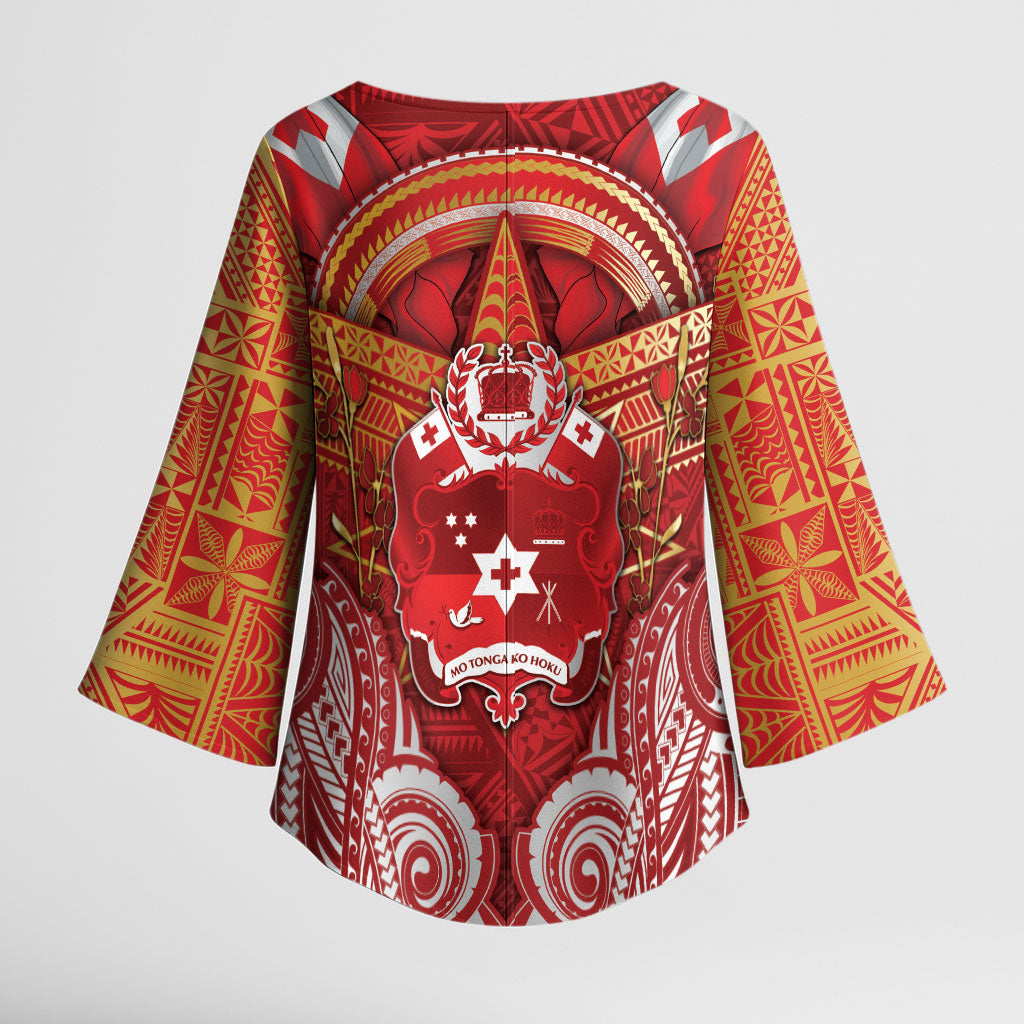 Tonga King's Birthday Kimono Sleeve Blouse Gold Royal Crown Tribal Patterns DT05 - Polynesian Pride