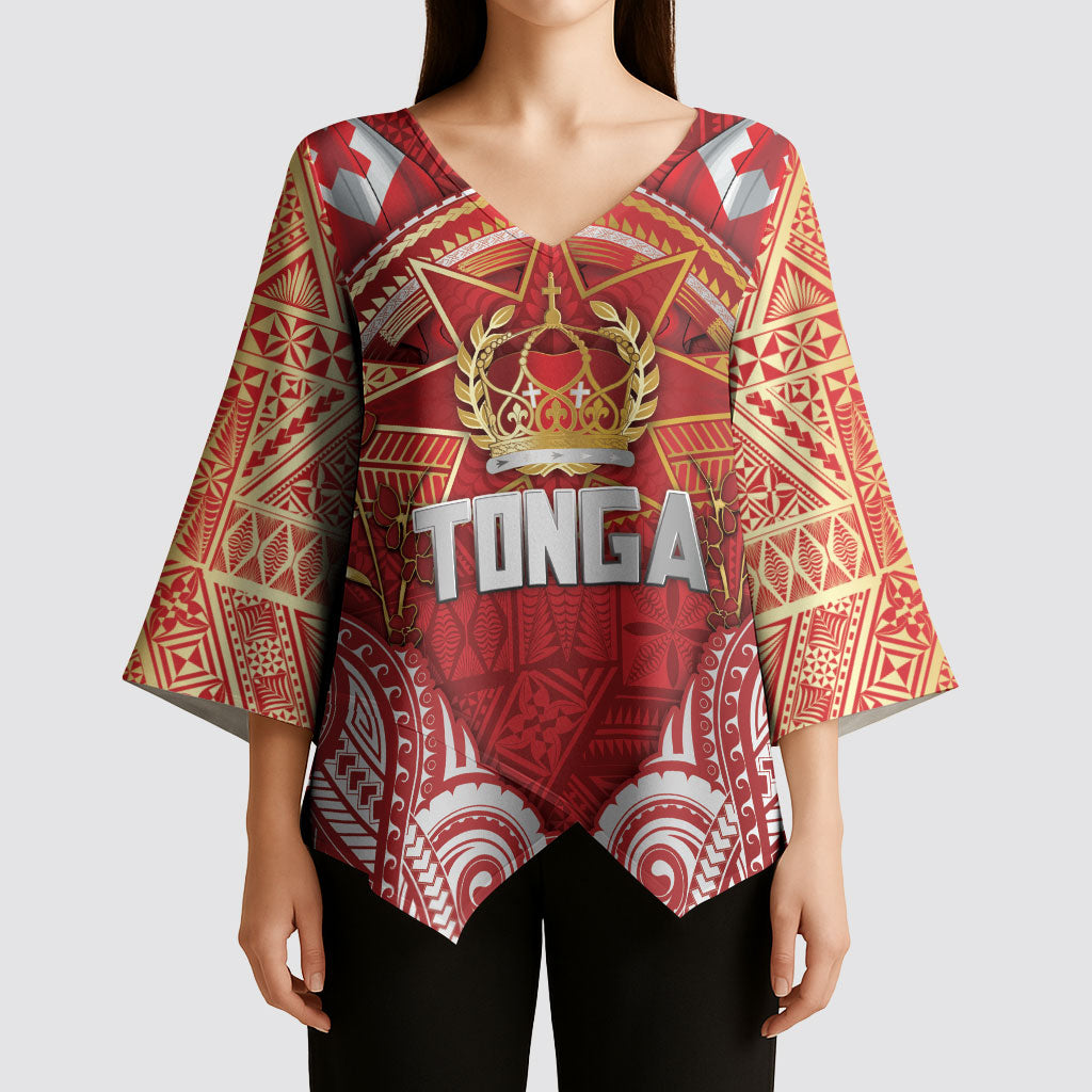 Tonga King's Birthday Kimono Sleeve Blouse Gold Royal Crown Tribal Patterns DT05 - Polynesian Pride