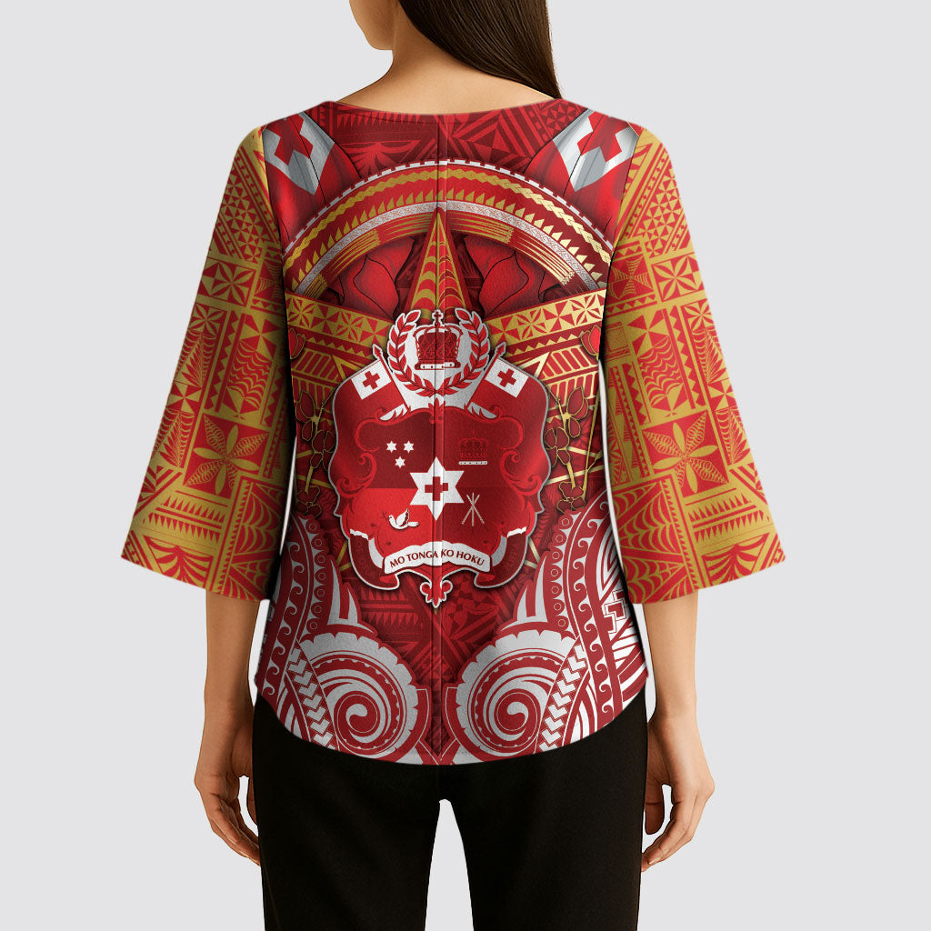 Tonga King's Birthday Kimono Sleeve Blouse Gold Royal Crown Tribal Patterns DT05 - Polynesian Pride