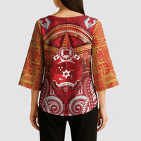 Tonga King's Birthday Kimono Sleeve Blouse Gold Royal Crown Tribal Patterns DT05 - Polynesian Pride
