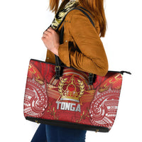 Tonga King's Birthday Leather Tote Bag Gold Royal Crown Tribal Patterns DT05 Red - Polynesian Pride