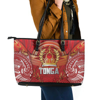 Tonga King's Birthday Leather Tote Bag Gold Royal Crown Tribal Patterns DT05 - Polynesian Pride