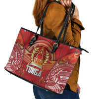 Tonga King's Birthday Leather Tote Bag Gold Royal Crown Tribal Patterns DT05 - Polynesian Pride