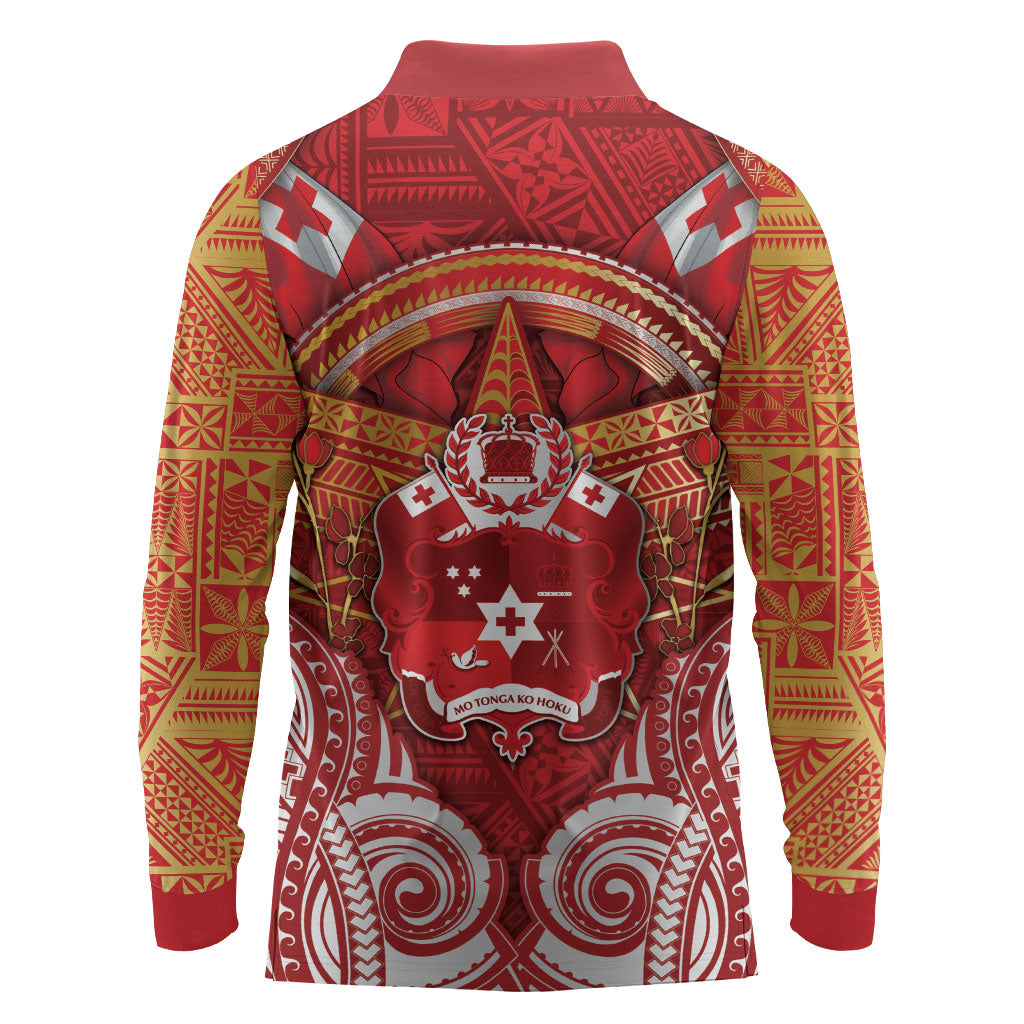 Tonga King's Birthday Long Sleeve Polo Shirt Gold Royal Crown Tribal Patterns DT05 - Polynesian Pride