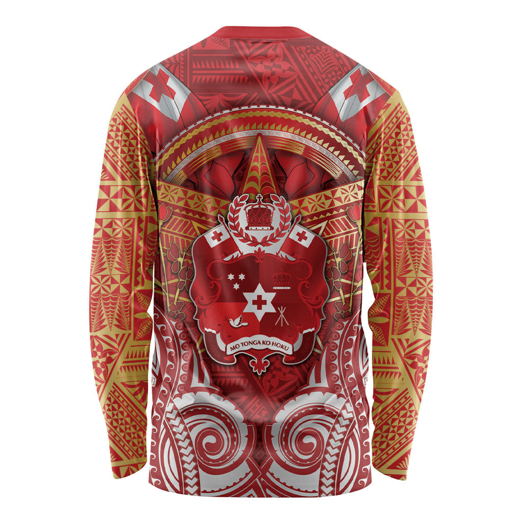 Tonga King's Birthday Long Sleeve Shirt Gold Royal Crown Tribal Patterns DT05 - Polynesian Pride