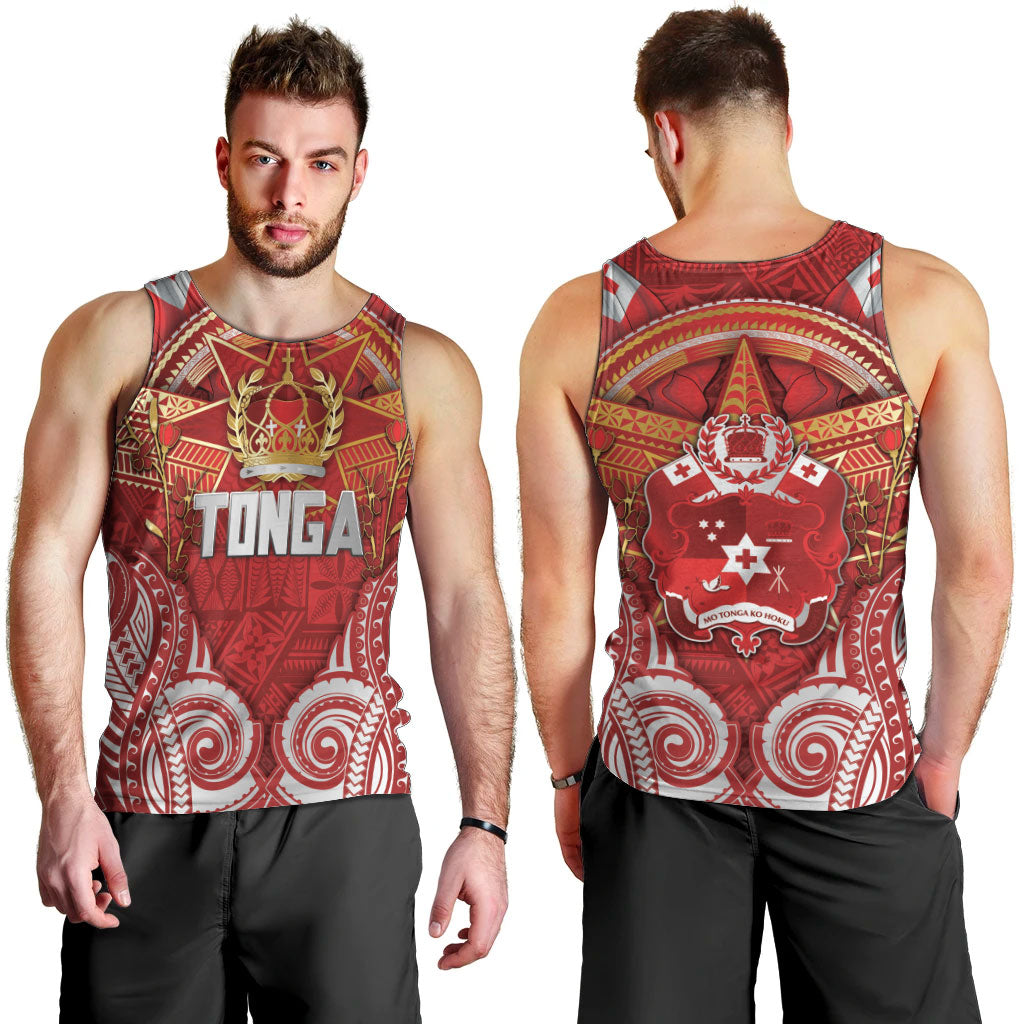 Tonga King's Birthday Men Tank Top Gold Royal Crown Tribal Patterns DT05 - Polynesian Pride