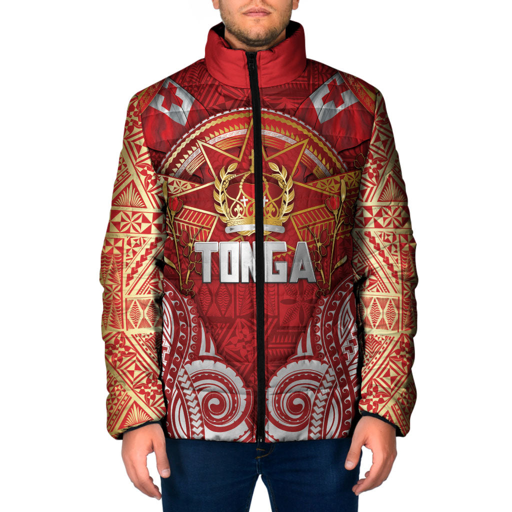 Tonga King's Birthday Padded Jacket Gold Royal Crown Tribal Patterns DT05 Men Red - Polynesian Pride