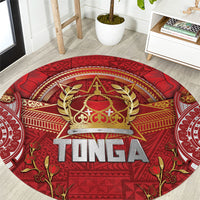 Tonga King's Birthday Round Carpet Gold Royal Crown Tribal Patterns DT05 Red - Polynesian Pride