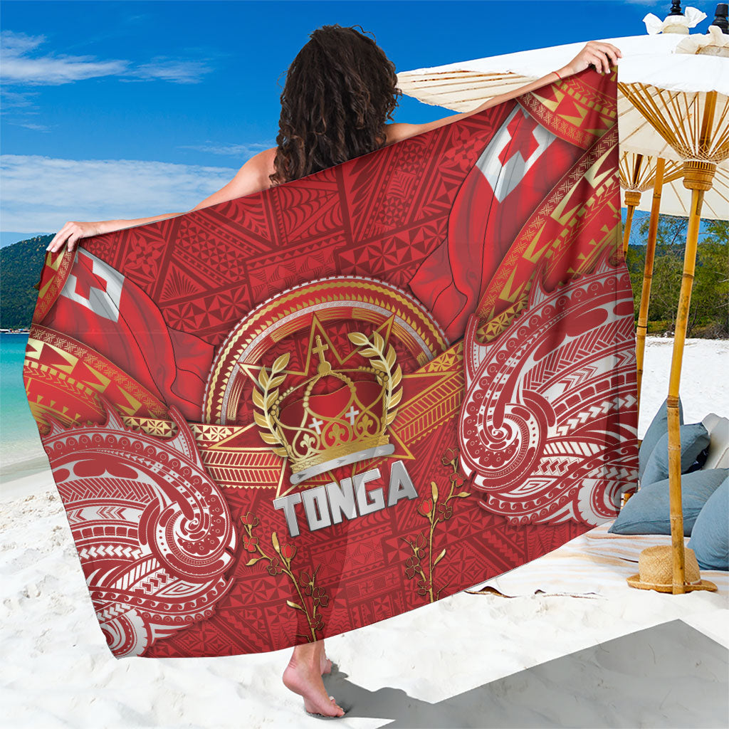 Tonga King's Birthday Sarong Gold Royal Crown Tribal Patterns DT05 One Size 44 x 66 inches Red - Polynesian Pride