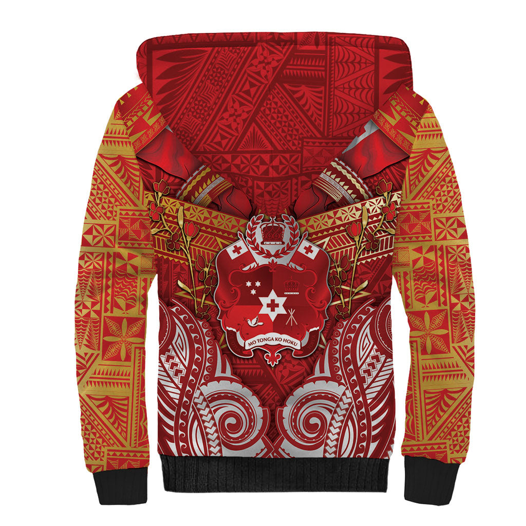 Tonga King's Birthday Sherpa Hoodie Gold Royal Crown Tribal Patterns DT05 - Polynesian Pride