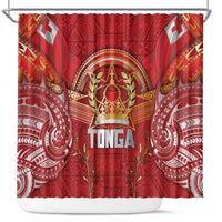 Tonga King's Birthday Shower Curtain Gold Royal Crown Tribal Patterns DT05 Red - Polynesian Pride