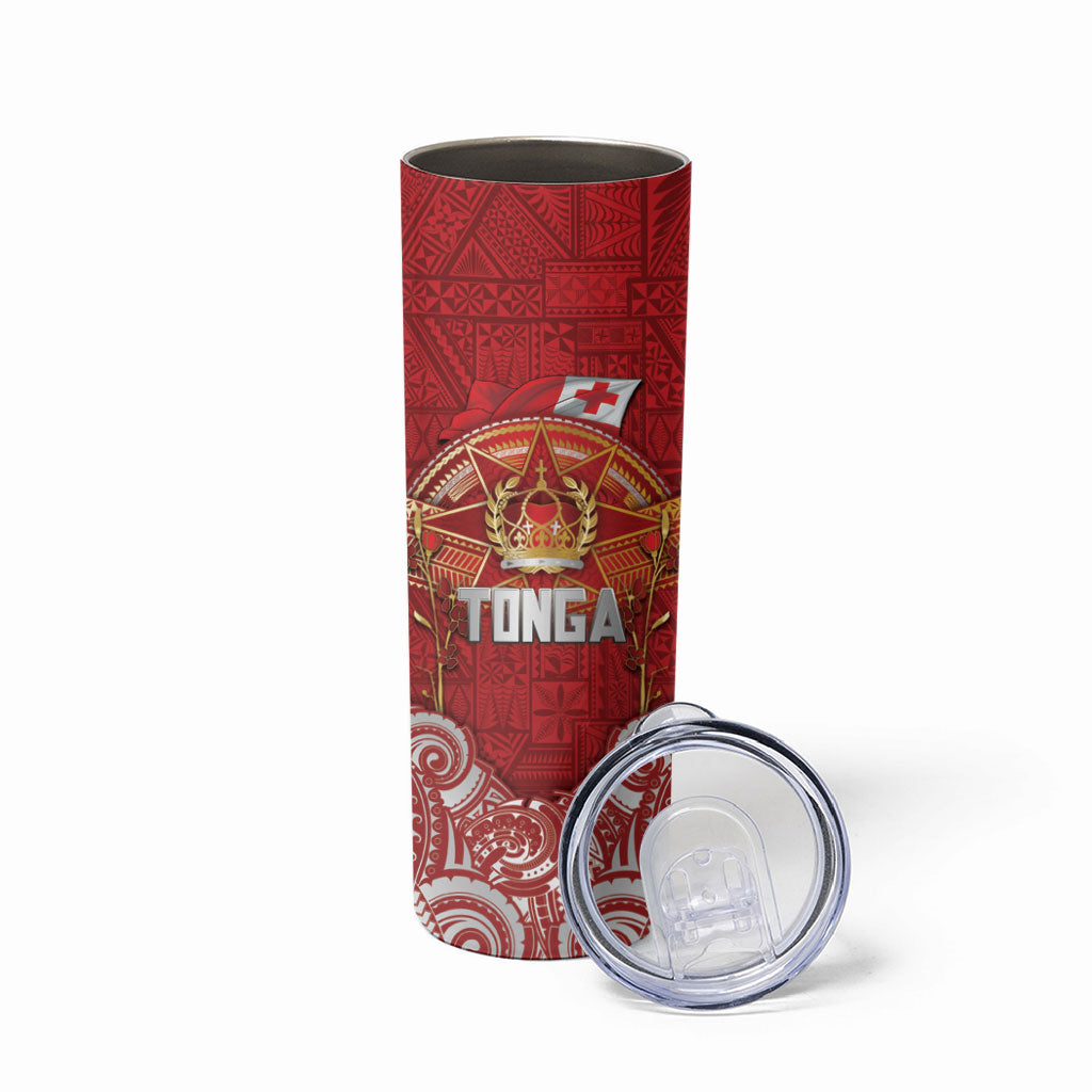 Tonga King's Birthday Skinny Tumbler Gold Royal Crown Tribal Patterns DT05 - Polynesian Pride