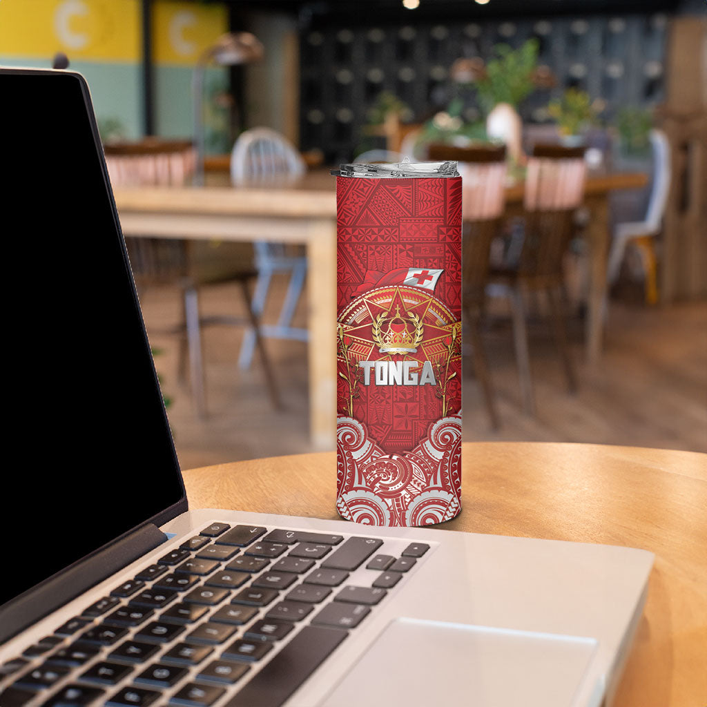 Tonga King's Birthday Skinny Tumbler Gold Royal Crown Tribal Patterns DT05 - Polynesian Pride