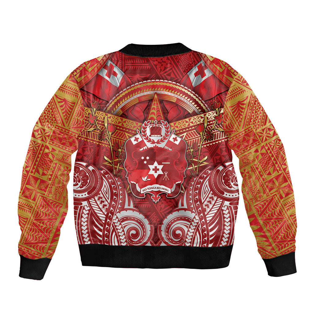Tonga King's Birthday Sleeve Zip Bomber Jacket Gold Royal Crown Tribal Patterns DT05 - Polynesian Pride