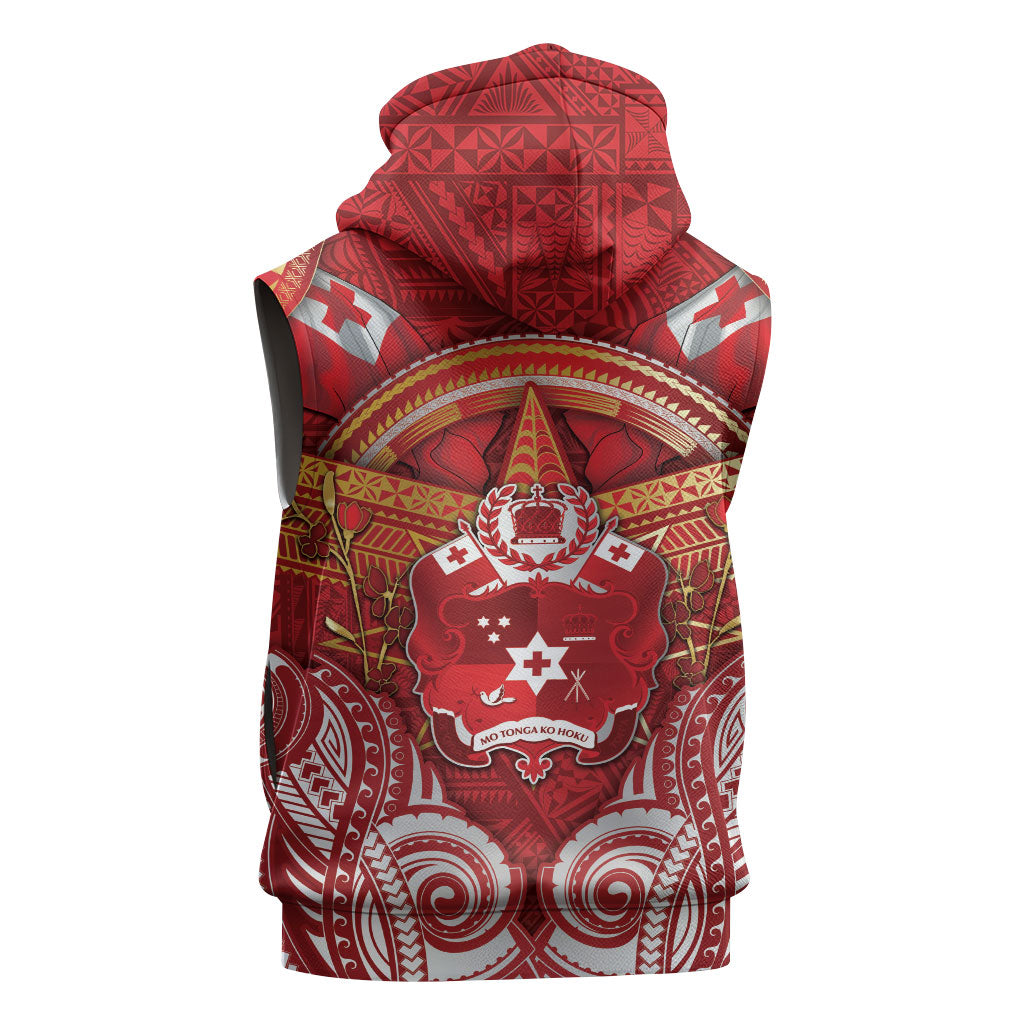 Tonga King's Birthday Sleeveless Hoodie Gold Royal Crown Tribal Patterns DT05 - Polynesian Pride