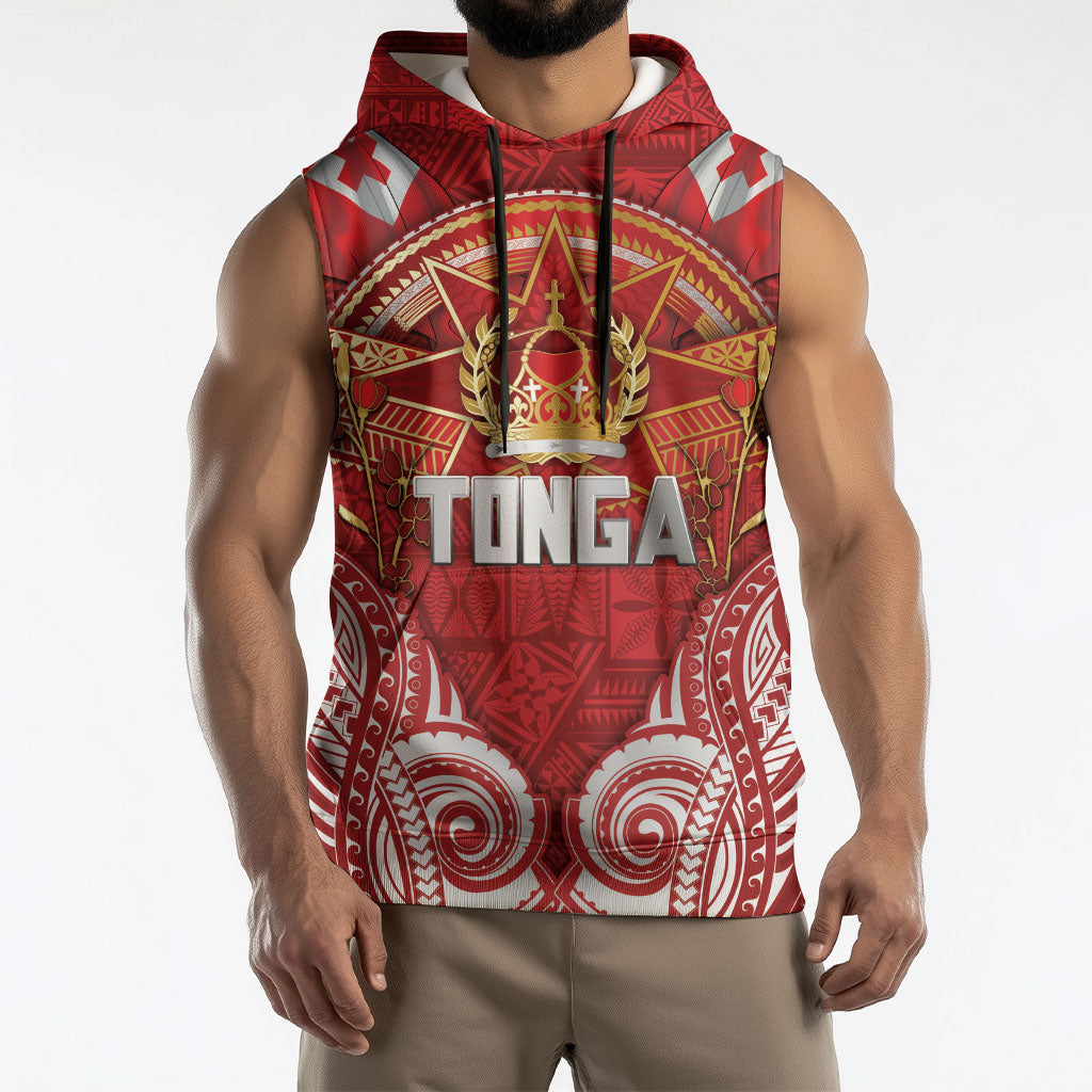 Tonga King's Birthday Sleeveless Hoodie Gold Royal Crown Tribal Patterns DT05 - Polynesian Pride