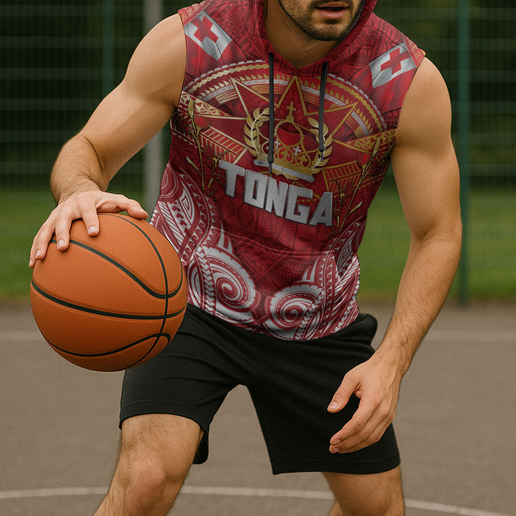 Tonga King's Birthday Sleeveless Hoodie Gold Royal Crown Tribal Patterns DT05 - Polynesian Pride