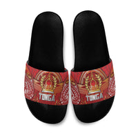 Tonga King's Birthday Slide Sandals Gold Royal Crown Tribal Patterns DT05 Red - Polynesian Pride