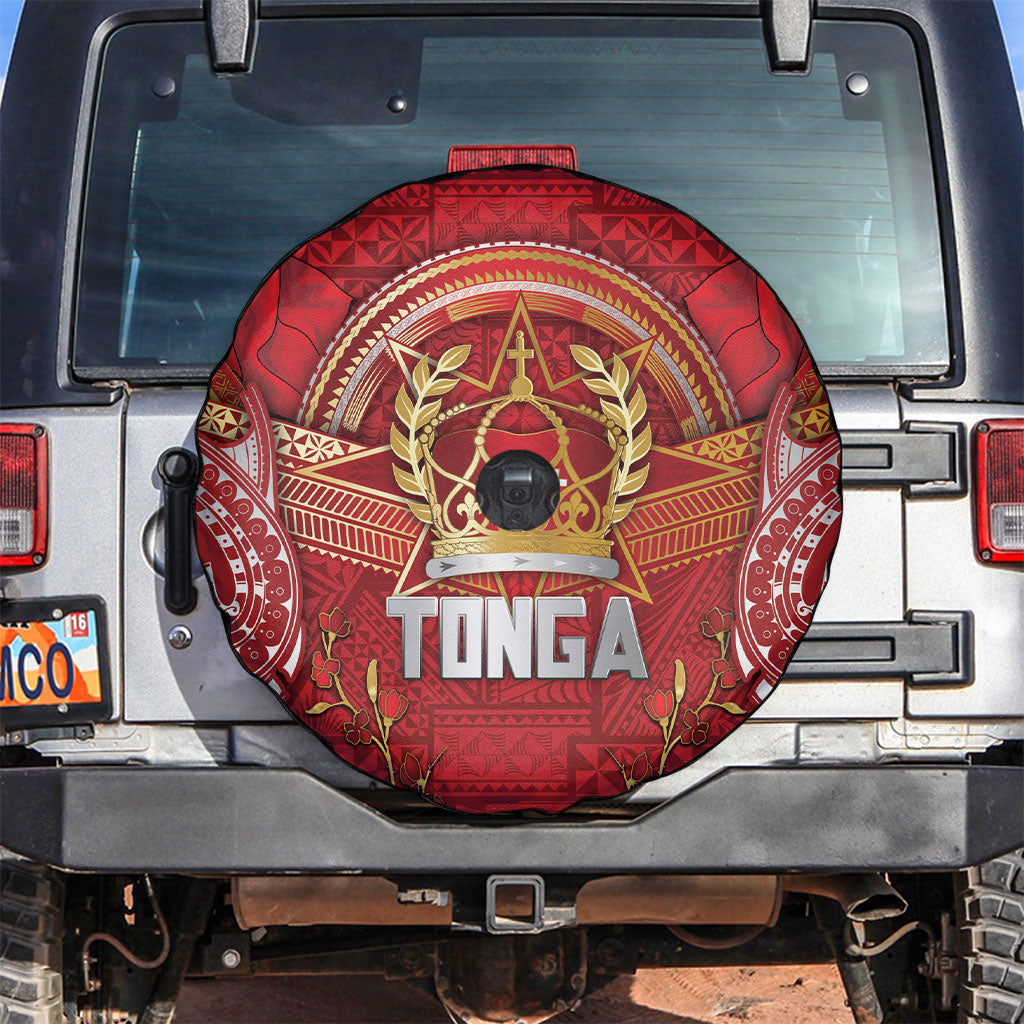 Tonga King's Birthday Spare Tire Cover Gold Royal Crown Tribal Patterns DT05 Red - Polynesian Pride