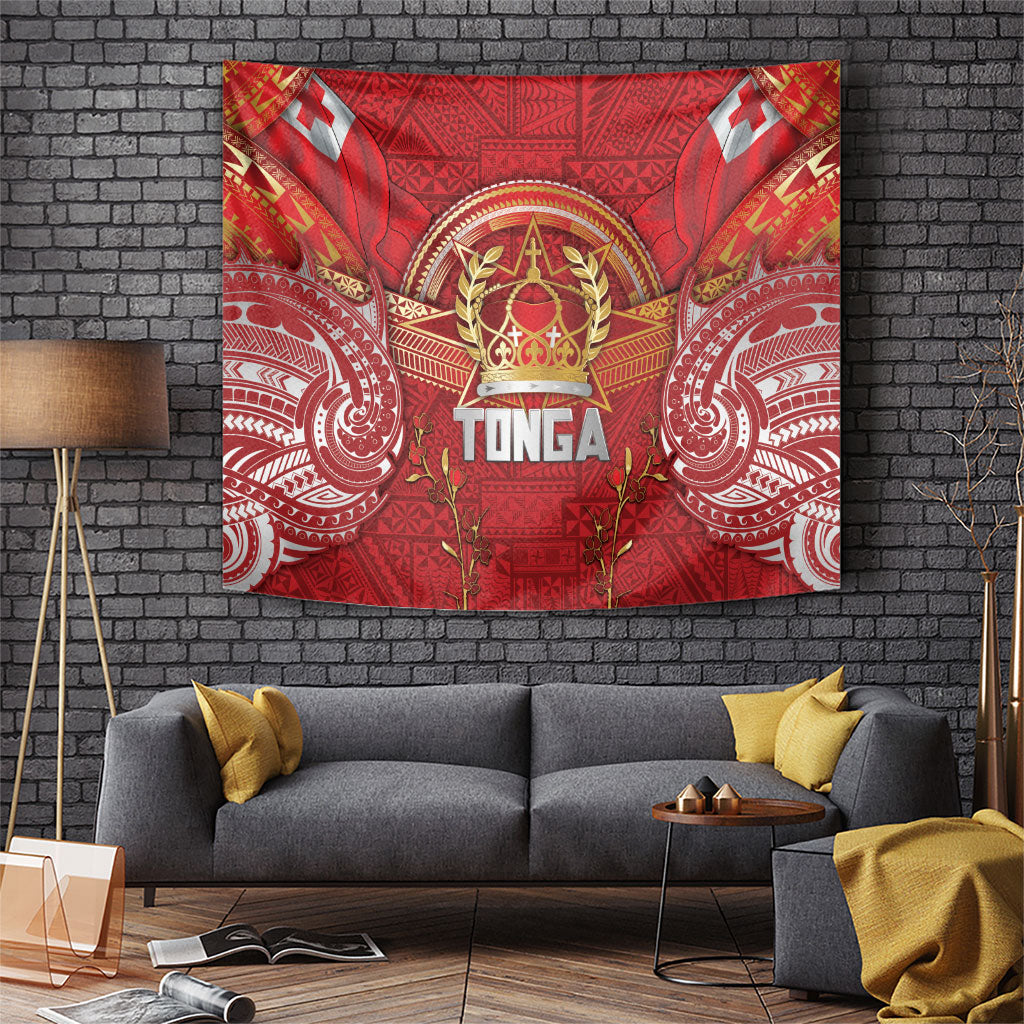 Tonga King's Birthday Tapestry Gold Royal Crown Tribal Patterns DT05 Red - Polynesian Pride