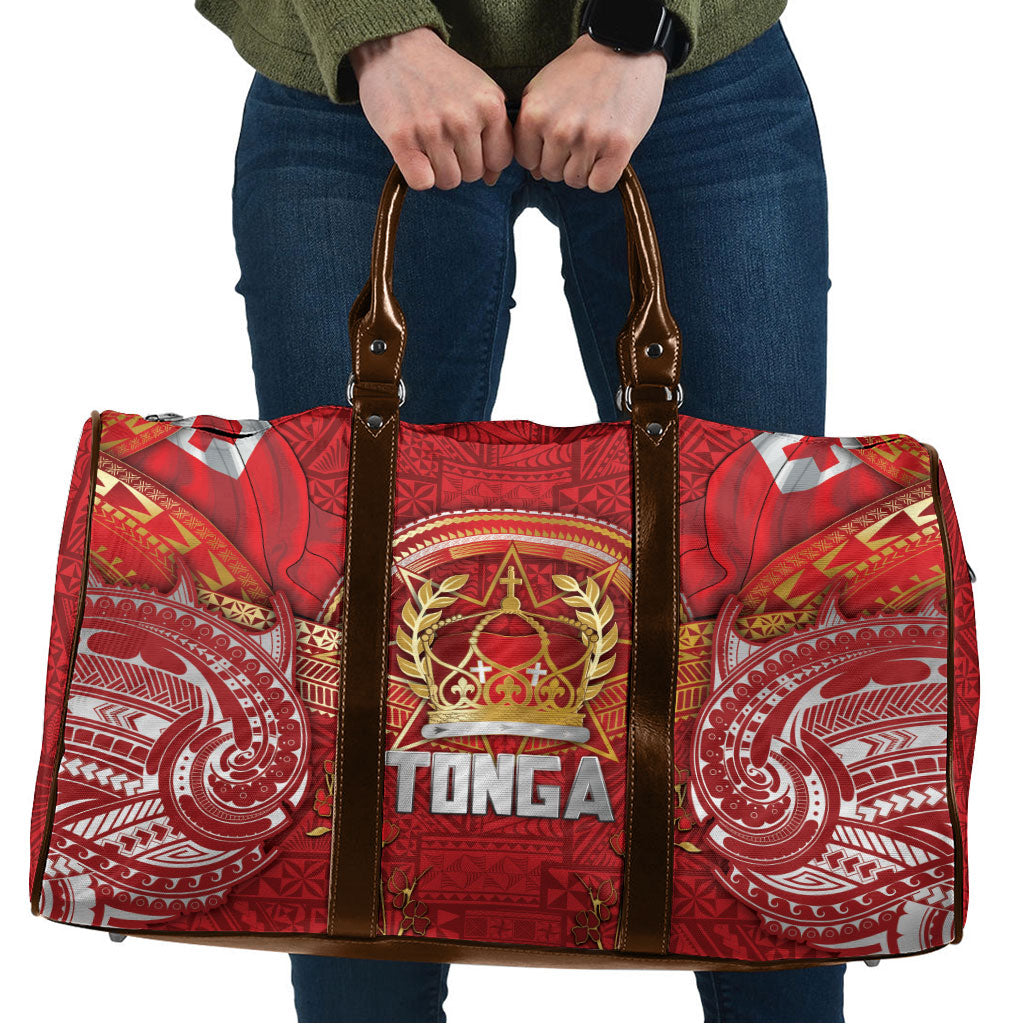 Tonga King's Birthday Travel Bag Gold Royal Crown Tribal Patterns DT05 Red - Polynesian Pride