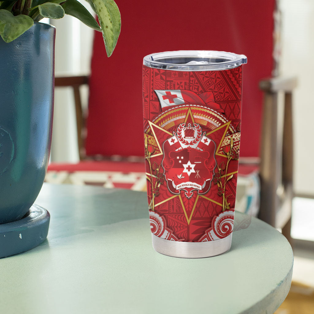 Tonga King's Birthday Tumbler Cup Gold Royal Crown Tribal Patterns DT05 - Polynesian Pride