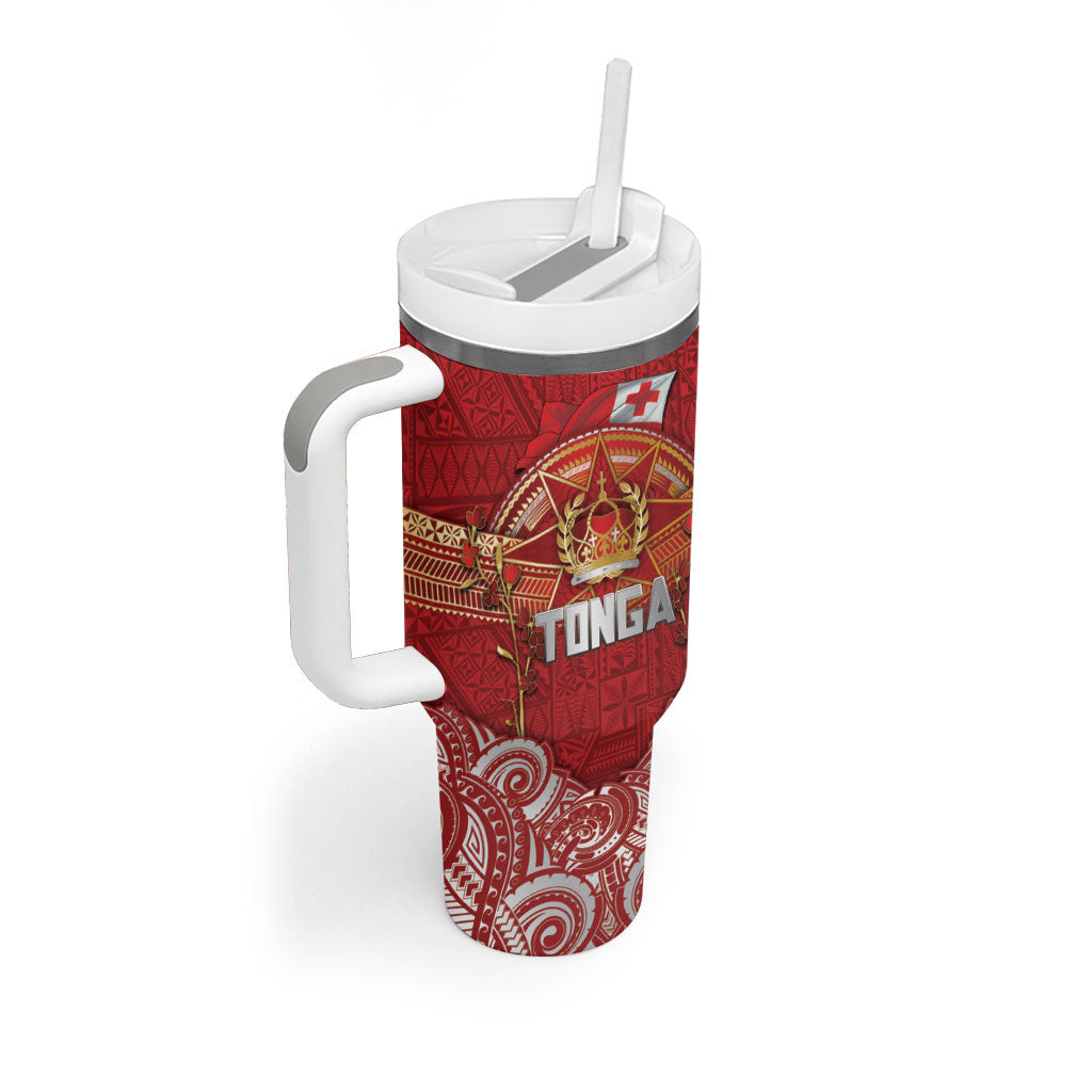 Tonga King's Birthday Tumbler With Handle Gold Royal Crown Tribal Patterns DT05 - Polynesian Pride