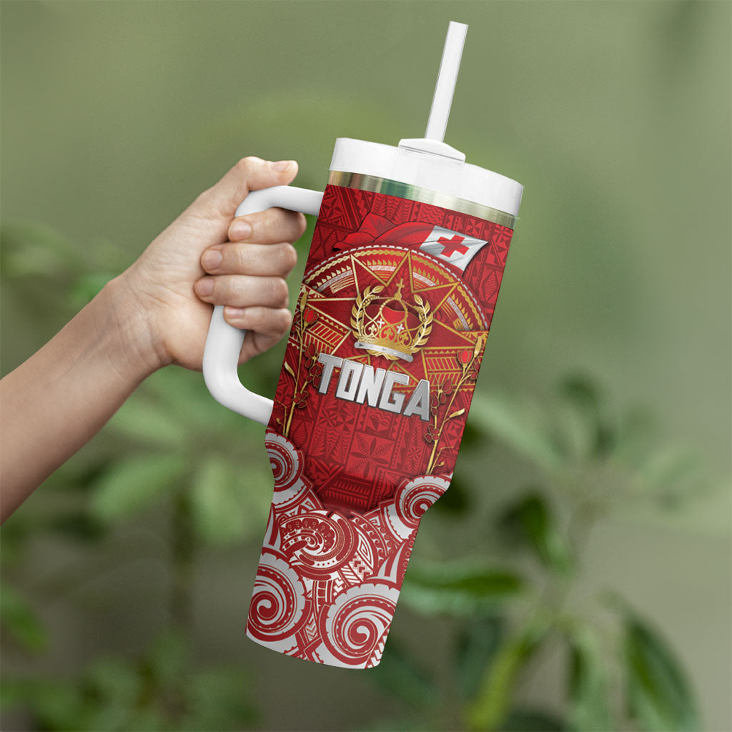 Tonga King's Birthday Tumbler With Handle Gold Royal Crown Tribal Patterns DT05 - Polynesian Pride