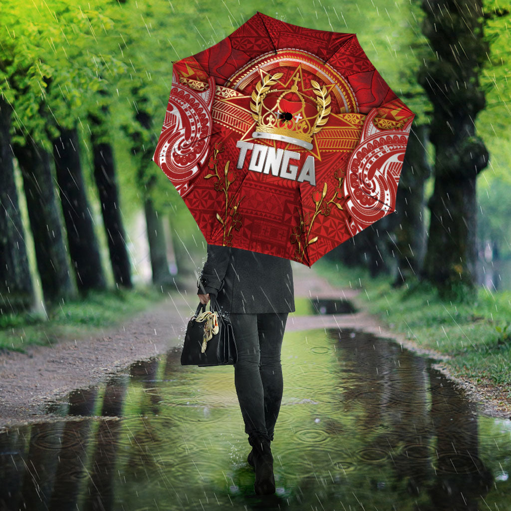 Tonga King's Birthday Umbrella Gold Royal Crown Tribal Patterns DT05 - Polynesian Pride