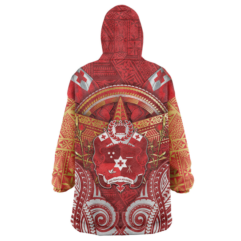 Tonga King's Birthday Wearable Blanket Hoodie Gold Royal Crown Tribal Patterns DT05 - Polynesian Pride
