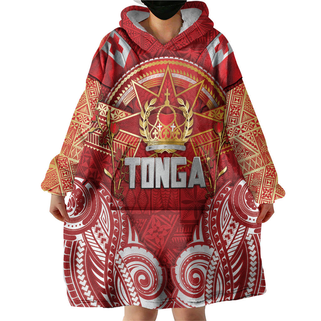 Tonga King's Birthday Wearable Blanket Hoodie Gold Royal Crown Tribal Patterns DT05 - Polynesian Pride